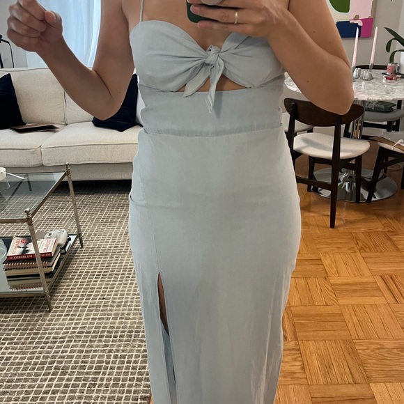 Zara linen blue midi dress with cutouts - Picture 3 of 7